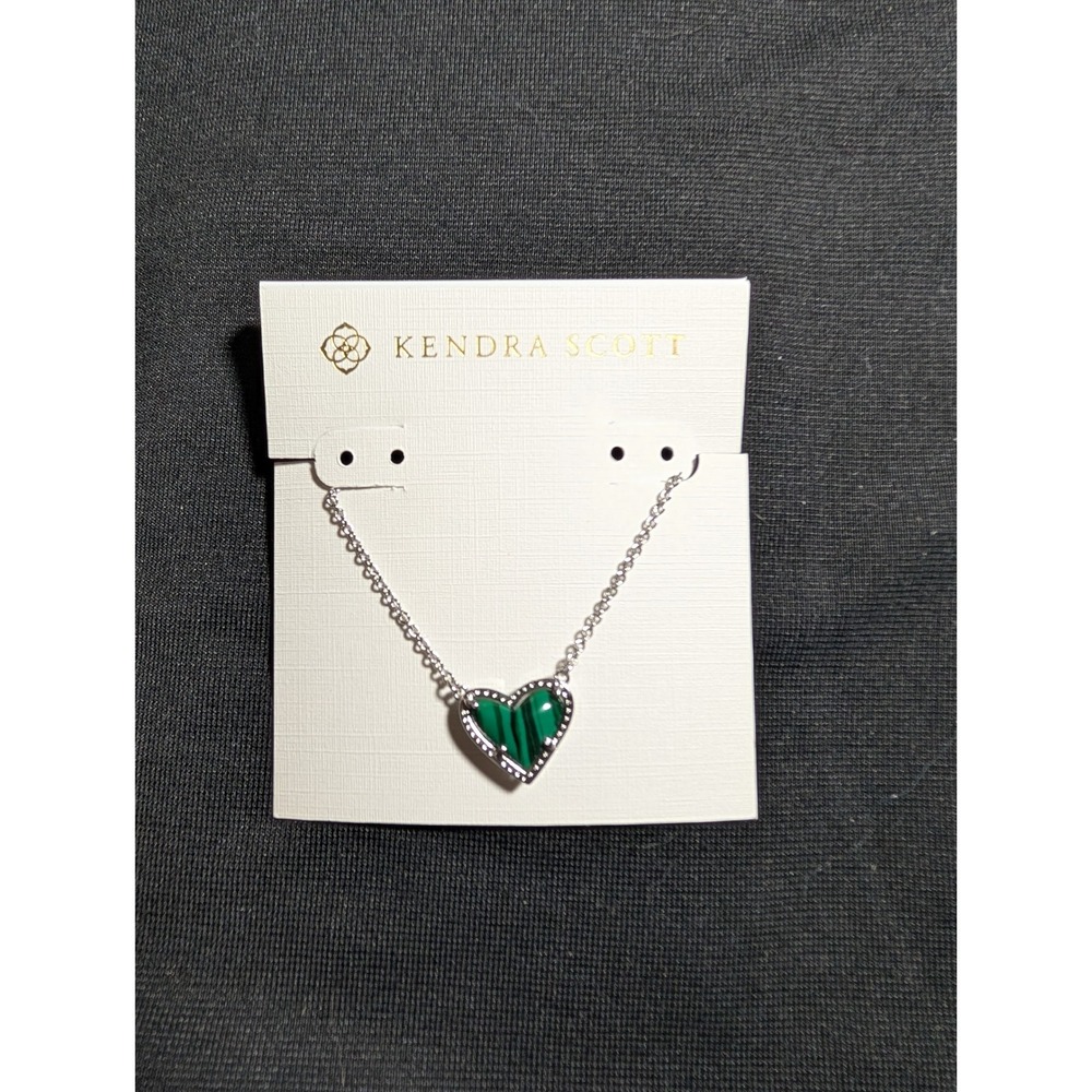 Kendra Scott Malachite Heart Necklace Silver Tone